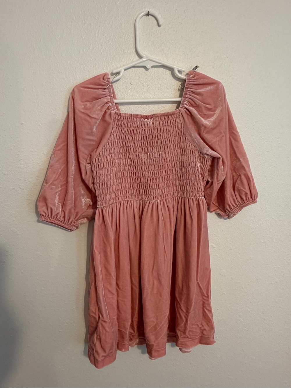 Old Navy Pink Velvet Smocked Puff-Sleeve Kids Dress